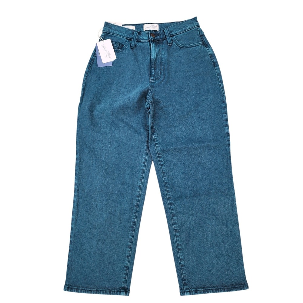 ersal Thread Vintage Straight Jeans Women's 0/25S Teal NWT Stretch Short